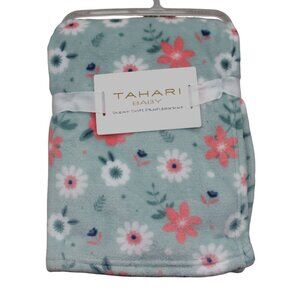 Tahari Baby Teal Flower Dot Floral Fleece Baby Blanket Infant Girls Soft NWT